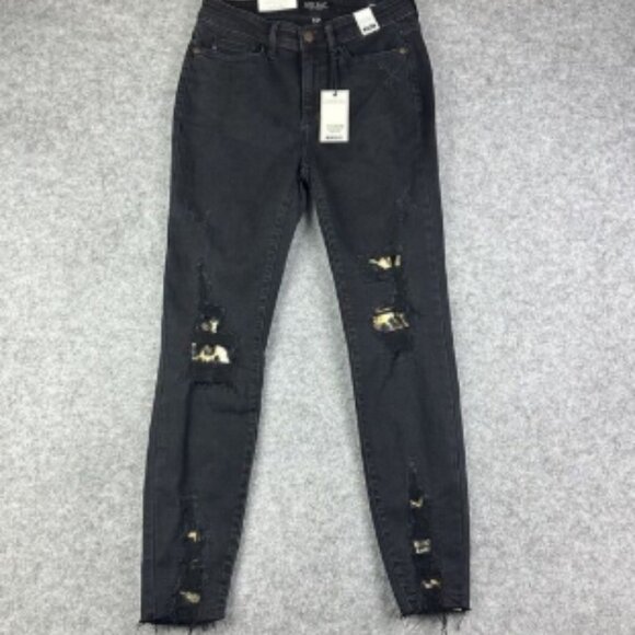 Judy Blue Jeans Womens 5 27 Black Distressed Skinny Leopard Patch Stretch NEW - Picture 1 of 6